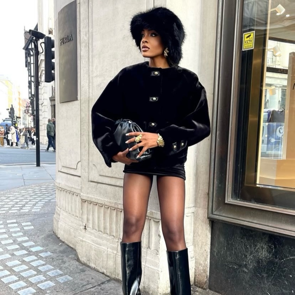 Zara black faux fur jacket with gold buttons - Picture 9 of 12